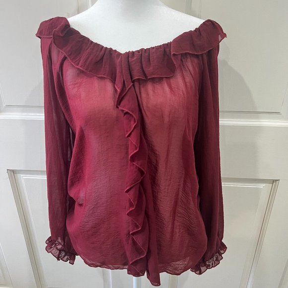 Decapolis Tops - Decapolis maroon sheer blouse, size L